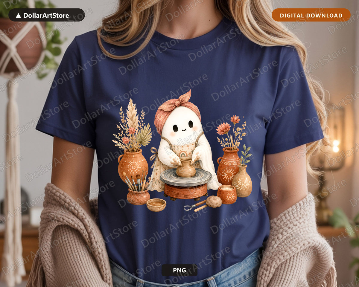 Boho Ghost PNG, Pottery Ceramic Art, Sublimation Design Digital Download
