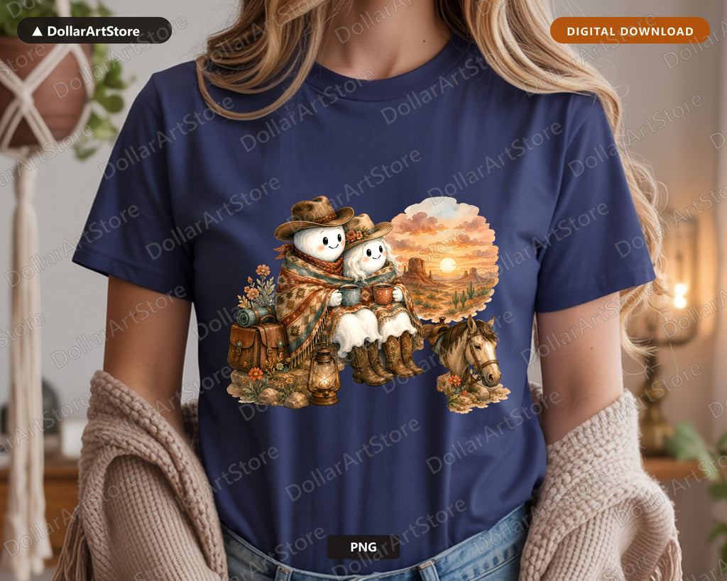Western Cowboy Ghost PNG, Sublimation Design, Shirt Design Digital Download