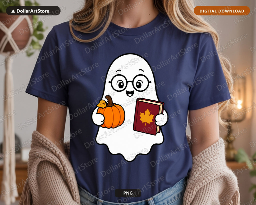 Bookish Ghost PNG, Autumn Fall Design, Sublimation Shirt Printable Download