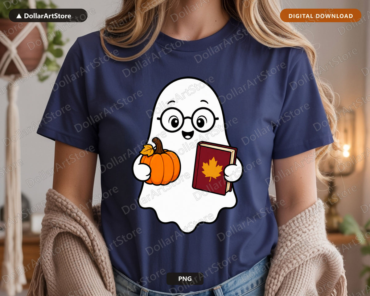 Bookish Ghost PNG, Autumn Fall Design, Sublimation Shirt Printable Download