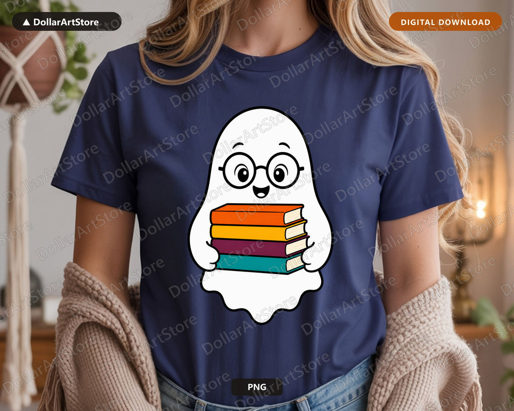 Bookish Ghost PNG, Cute Book Lover Design, Sublimation Shirt Digital Download