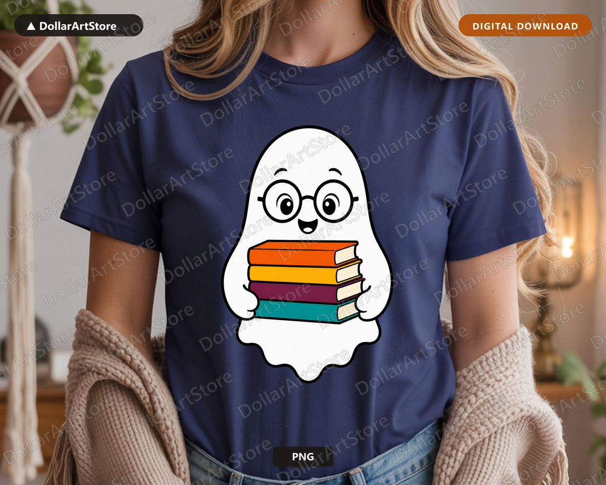Bookish Ghost PNG, Cute Book Lover Design, Sublimation Shirt Digital Download