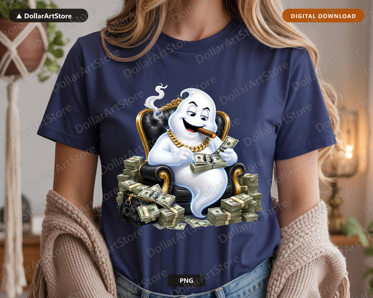 Cute Ghost PNG Sublimation Design, Funny Money Ghost Shirt Design Digital Download