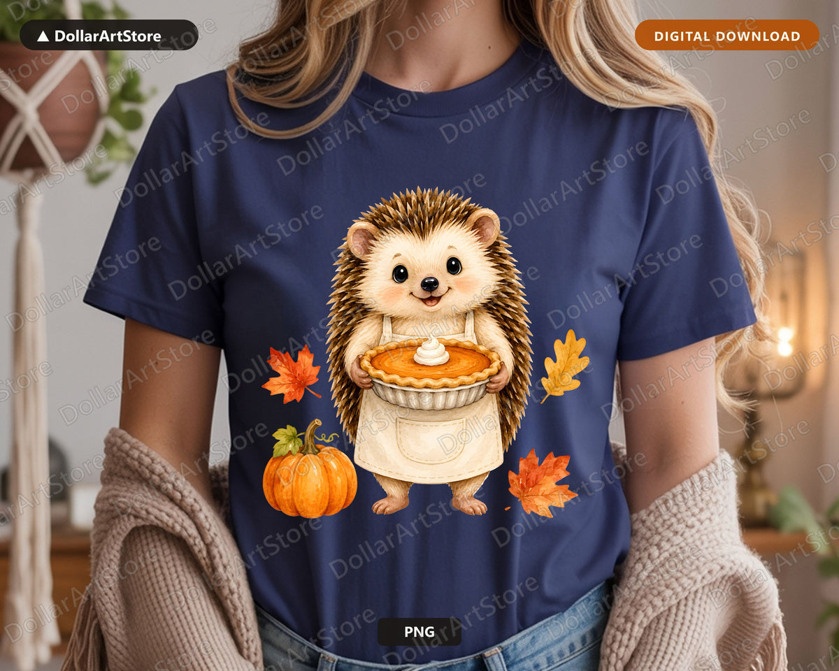 Cute Hedgehog Pumpkin Pie PNG, Fall Sublimation Design, Shirt Design Digital Download