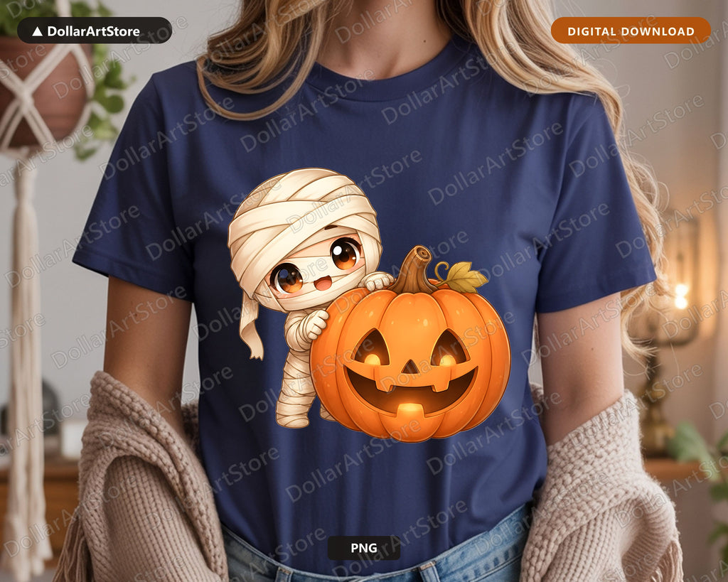 Cute Mummy PNG, Halloween Pumpkin Design, Sublimation Shirt Design Digital Download