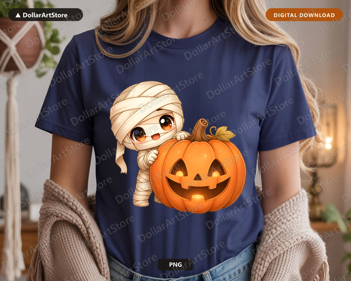 Cute Mummy PNG, Halloween Pumpkin Design, Sublimation Shirt Design Digital Download
