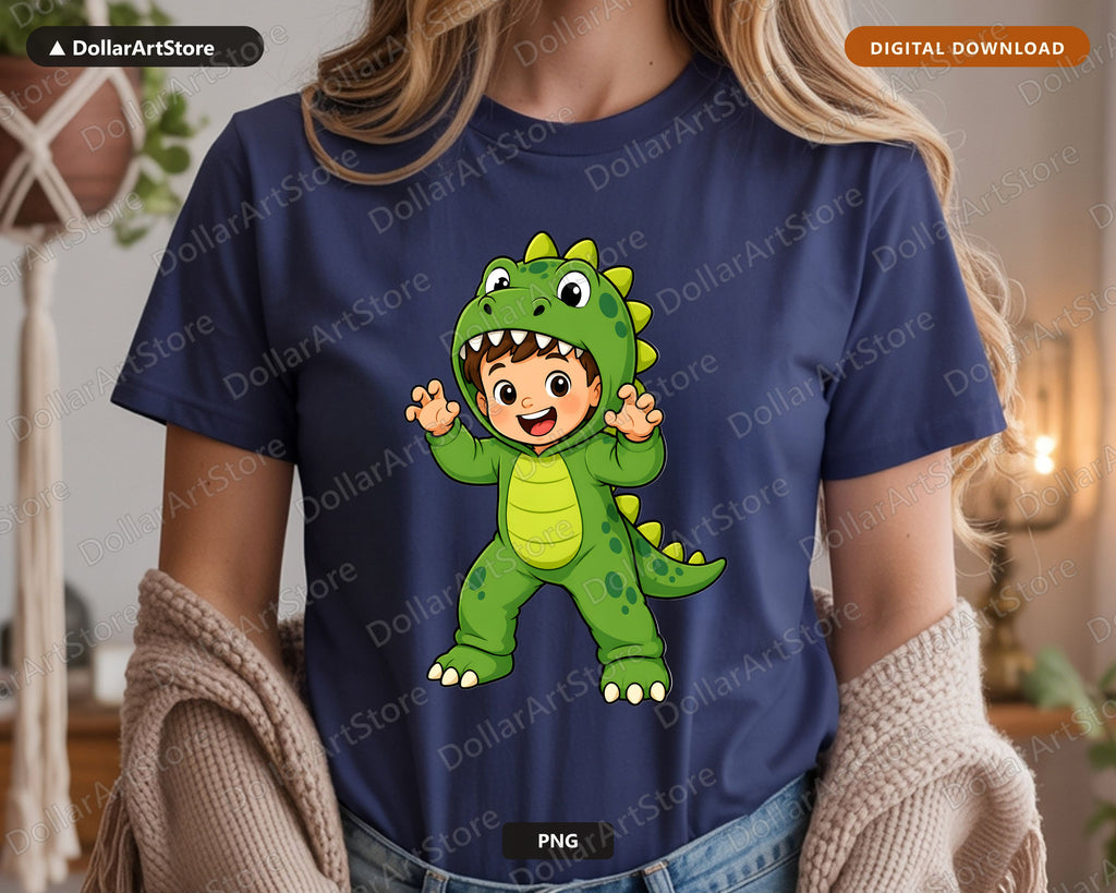 Cute Dinosaur Kid PNG, Halloween Costume Shirt Design, Sublimation Download
