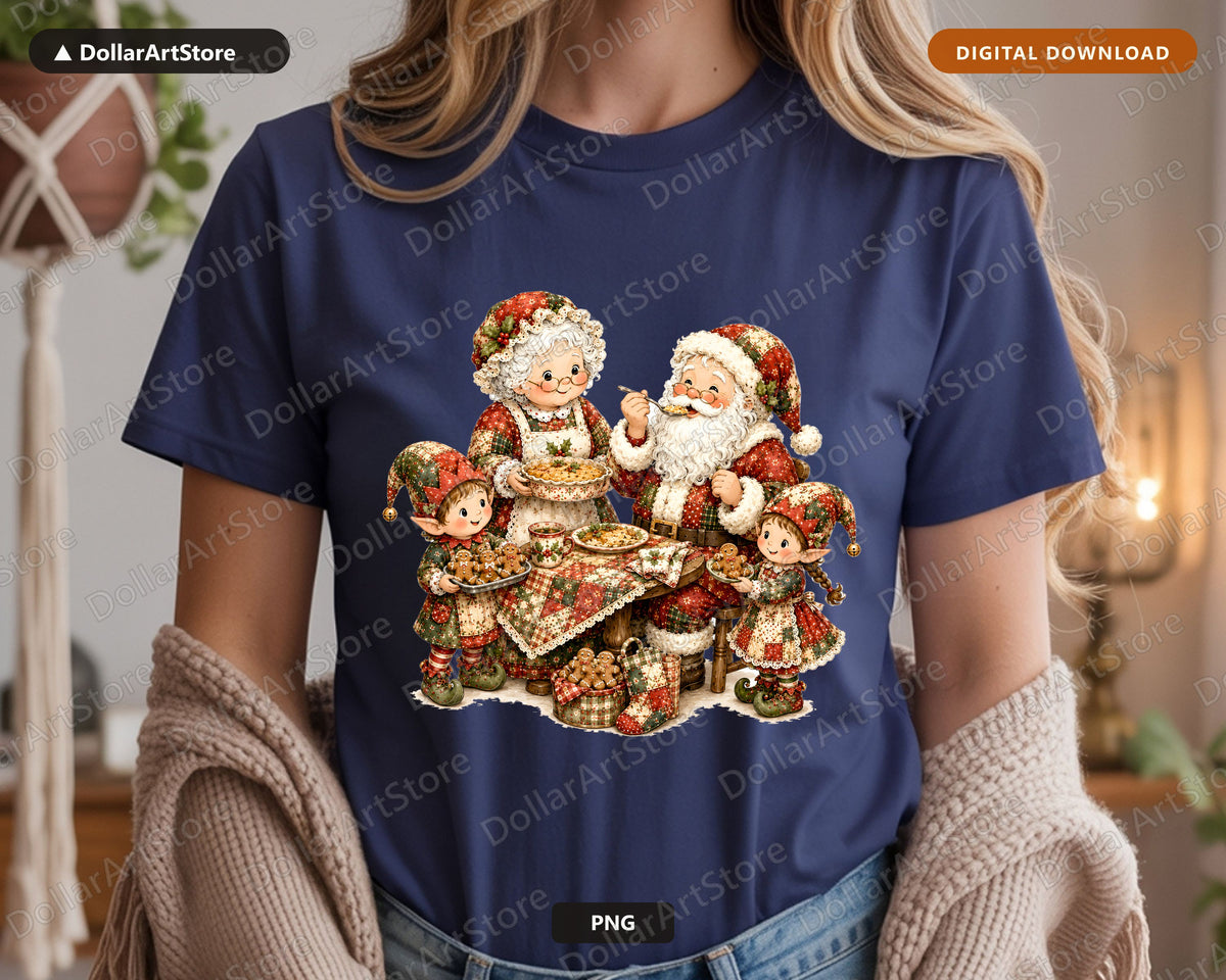 Santa Patchwork PNG, Mrs Claus Elves Christmas Sublimation Design Digital Download