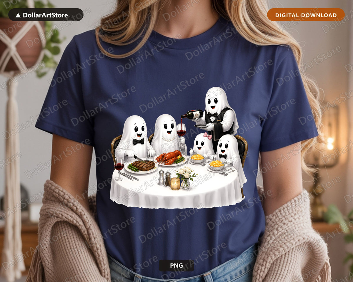 Cute Ghost Dinner Party PNG, Sublimation Design, Shirt & Tumbler Design
