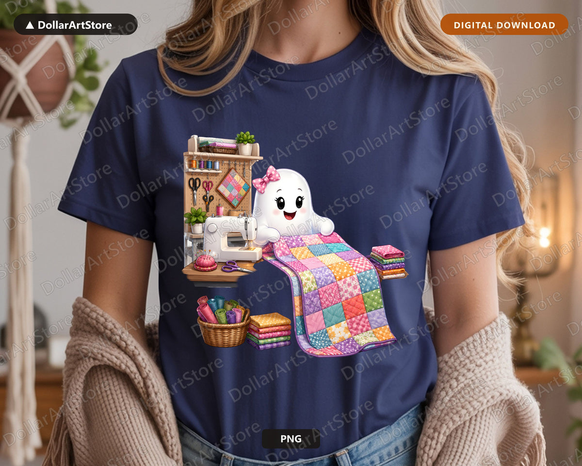 Cute Sewing Ghost PNG, Sublimation Design, Crafts Digital Download