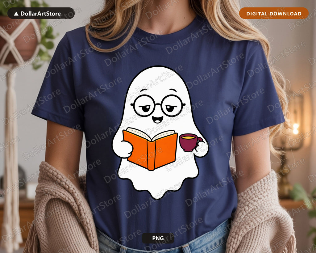 Bookish Ghost PNG, Cute Reading Character Sublimation Design
