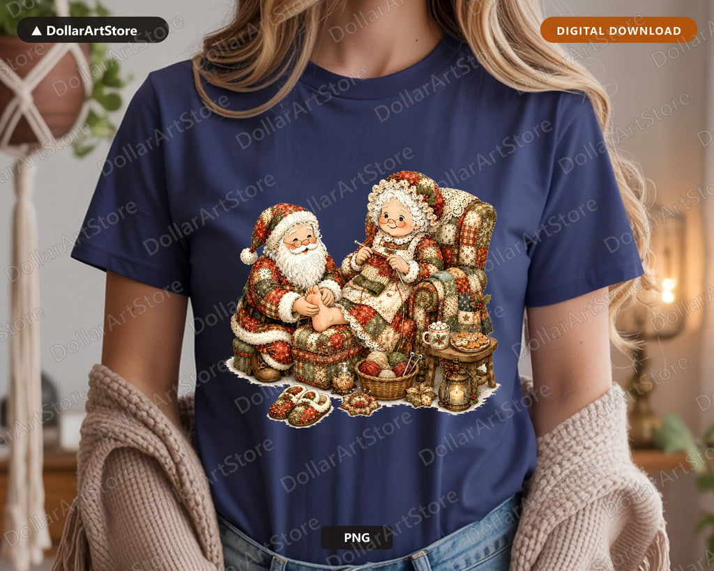 Santa Patchwork PNG, Vintage Christmas Sublimation Design, Holiday Shirt Print