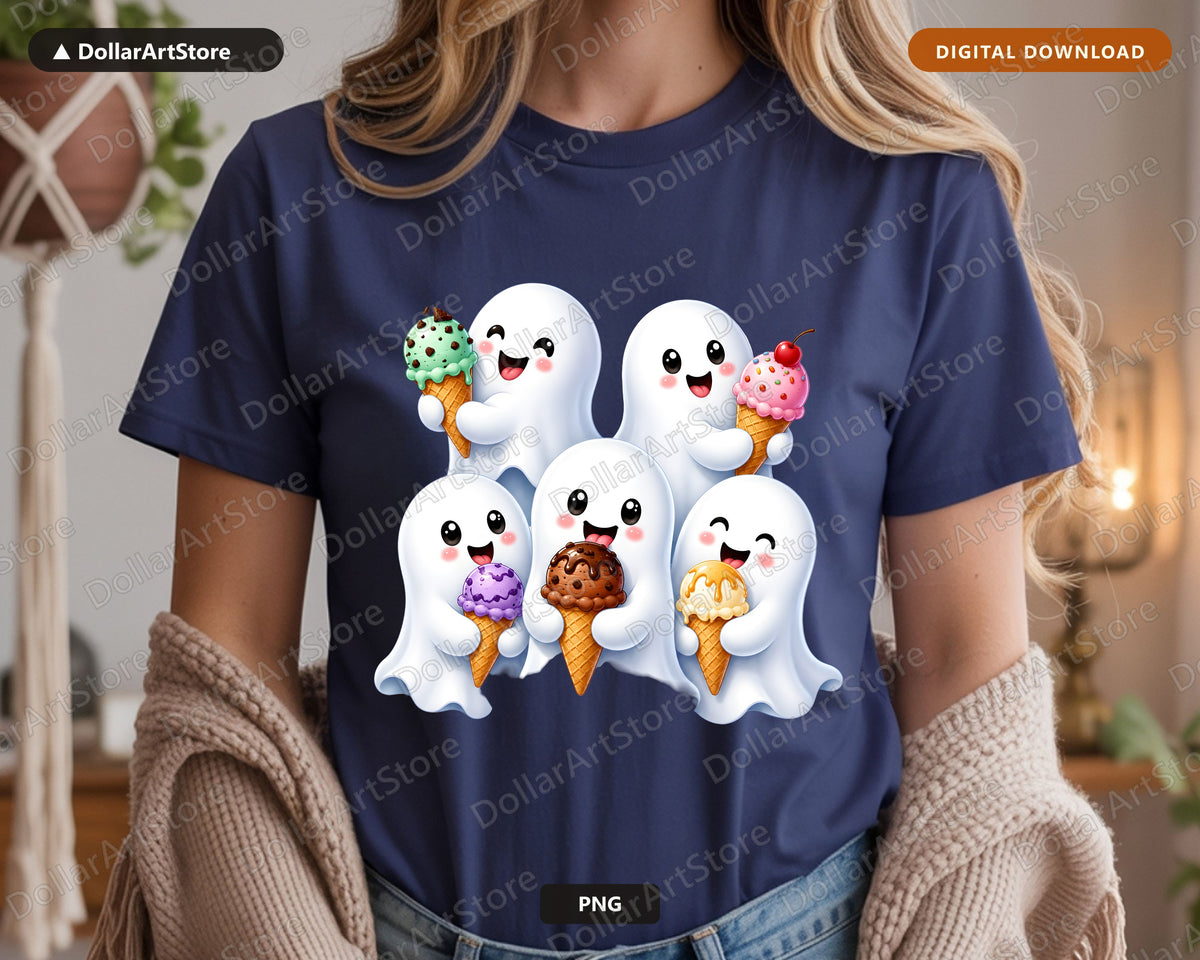 Cute Halloween Ghost PNG, Ice Cream Design, Sublimation Digital Download