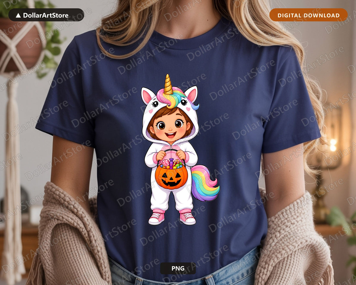Cute Unicorn Halloween Costume Kid PNG, Sublimation Design Digital Download