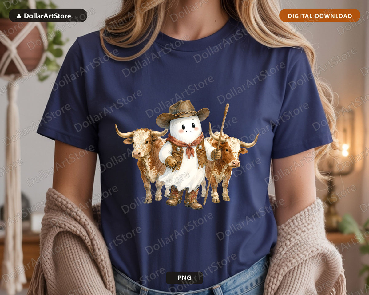 Western Cowboy Ghost PNG, Sublimation Design, Shirt Design Digital Download