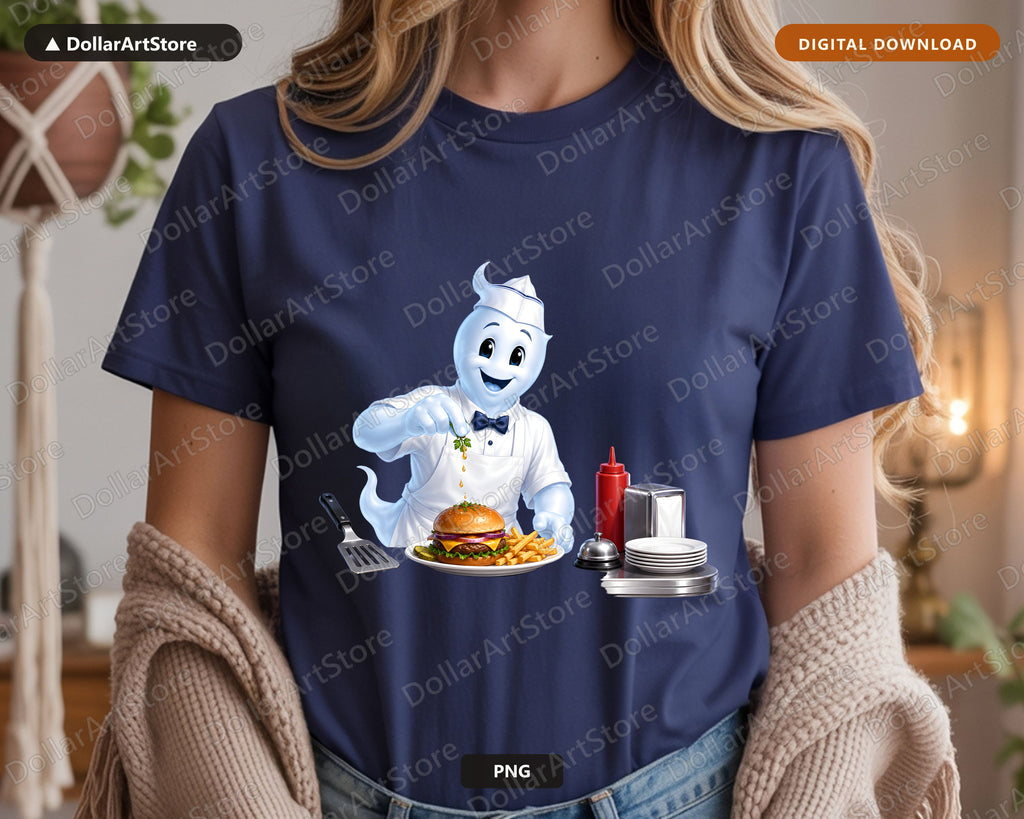 Cute Chef Ghost PNG, Burger Restaurant Design, Sublimation Download