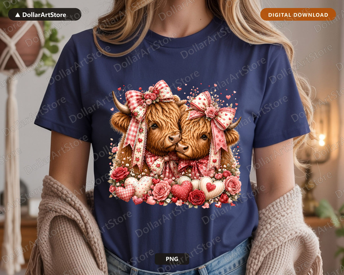 Highland Cattle Valentine PNG, Sublimation Design, Shirt Design Digital Download