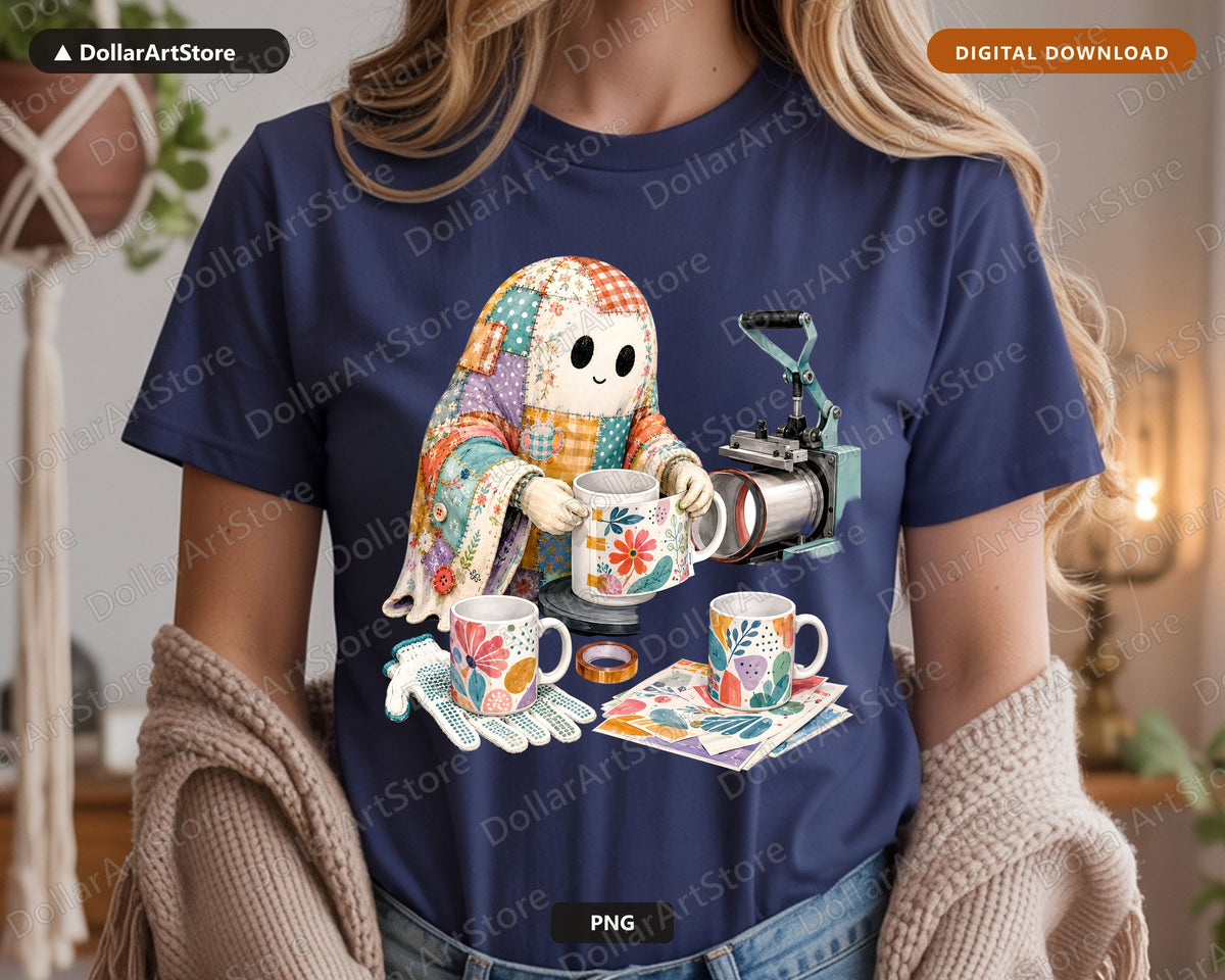 Crafty Ghost PNG Sublimation Design, Tumbler Mug Shirt Digital Download