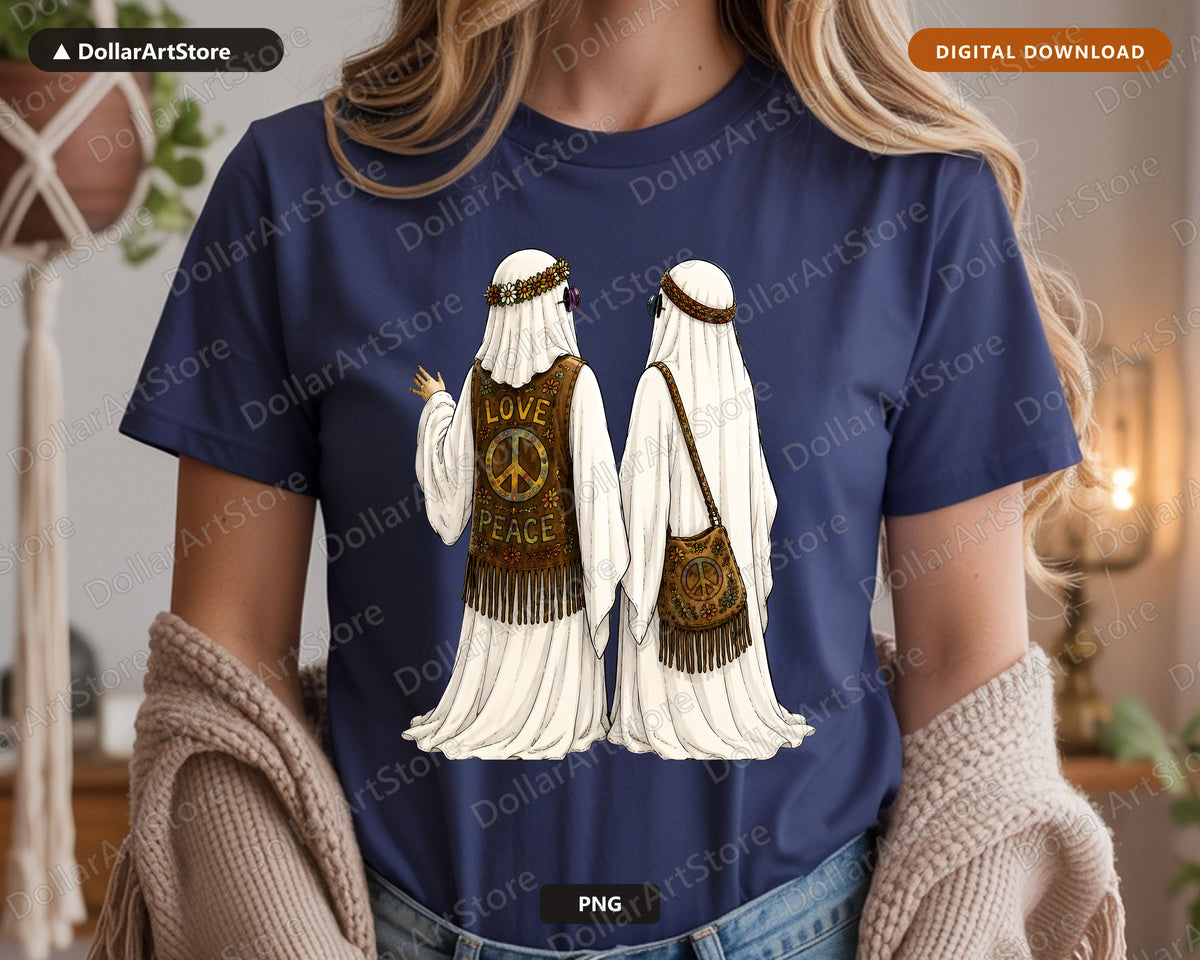 Boho Ghost Hippie PNG, Love Peace Design, Sublimation Shirt Download