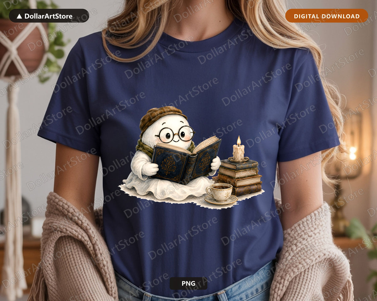 Bookish Ghost PNG, Sublimation Design, Reading Lover Shirt Design