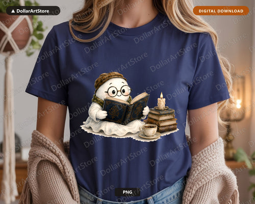 Bookish Ghost PNG, Sublimation Design, Reading Lover Shirt Design