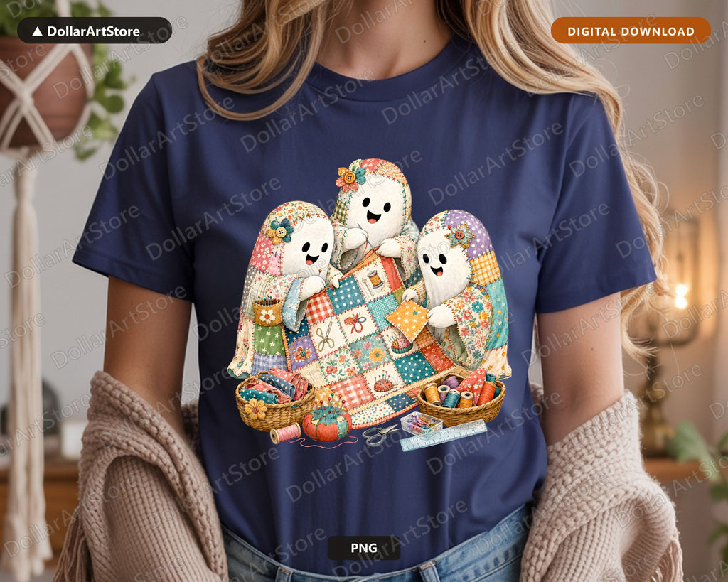 Crafting Ghost PNG, Sewing Sublimation Design, Quilt Shirt Print Download