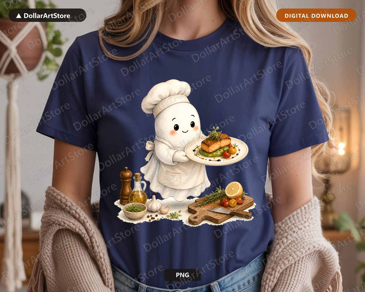 Chef Ghost PNG Sublimation Design, Cooking Kitchen Shirt Design Digital Download