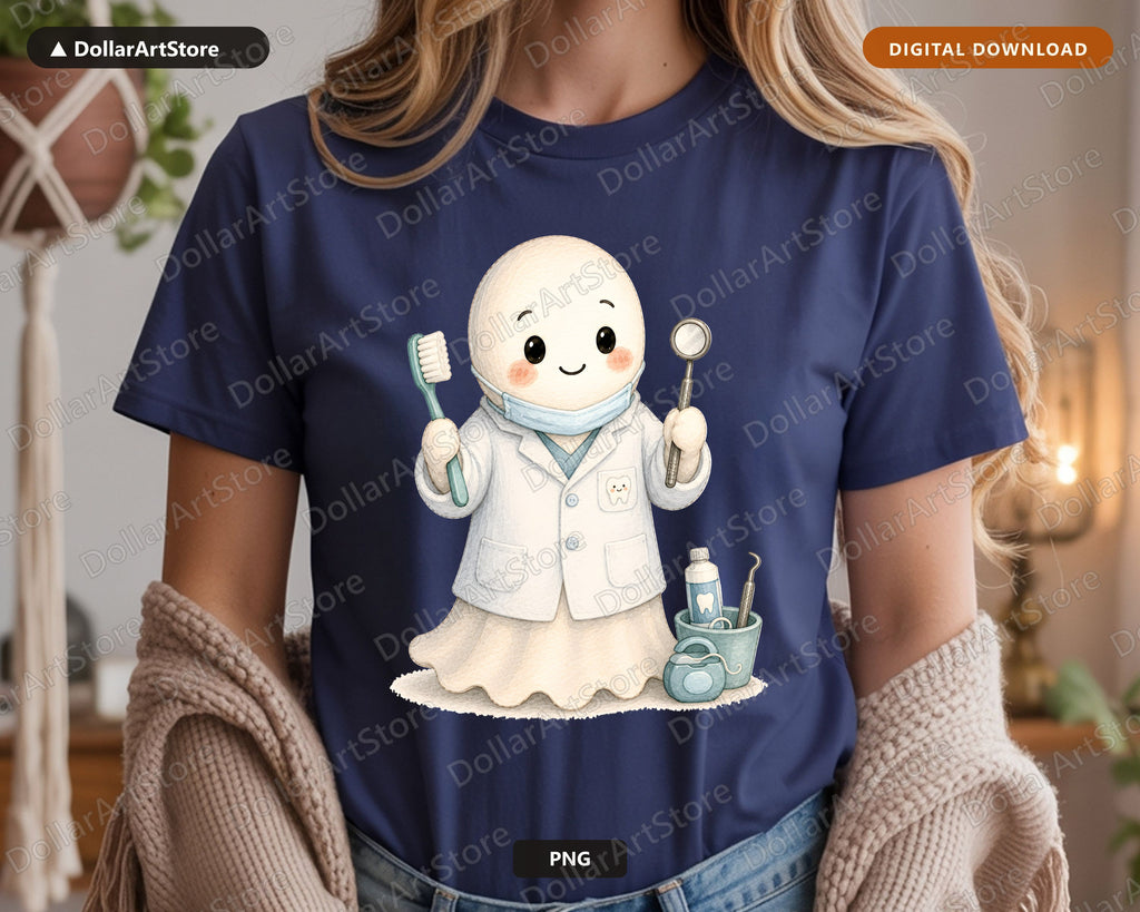 Dentist Ghost PNG Sublimation Design, Dental Shirt Design Digital Download