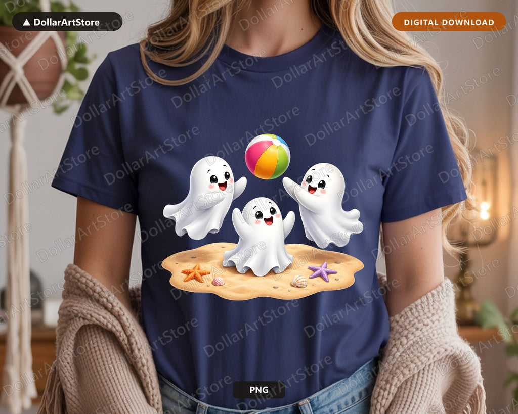 Cute Beach Ghosts PNG, Sublimation Design, Halloween Shirt Design Digital Download