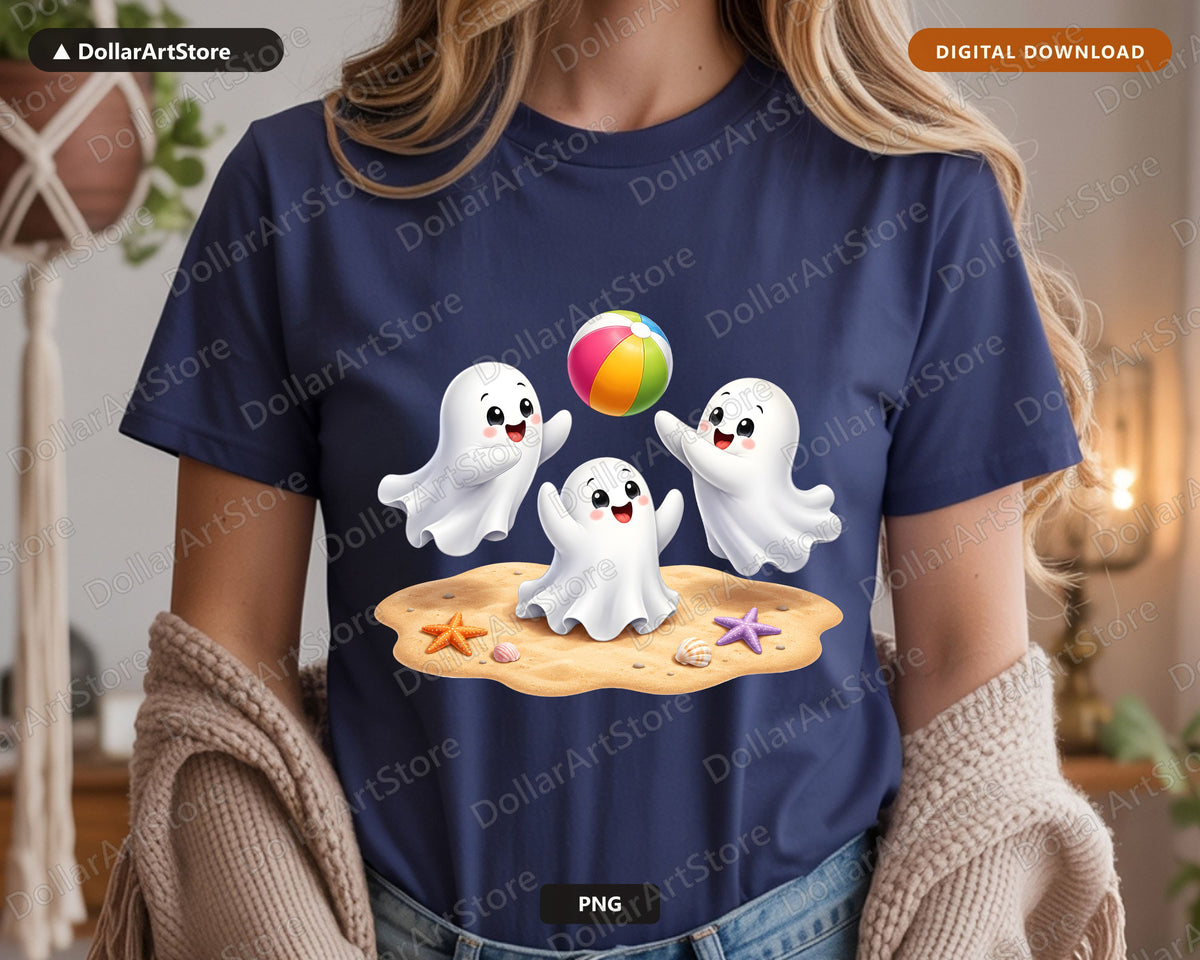 Cute Beach Ghosts PNG, Sublimation Design, Halloween Shirt Design Digital Download