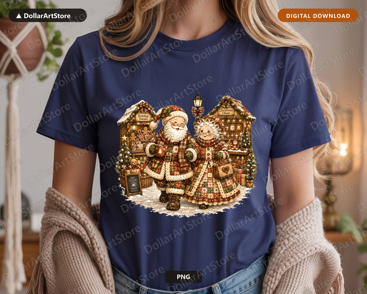 Vintage Santa Patchwork PNG, Retro Christmas Shirt Design, Sublimation Download