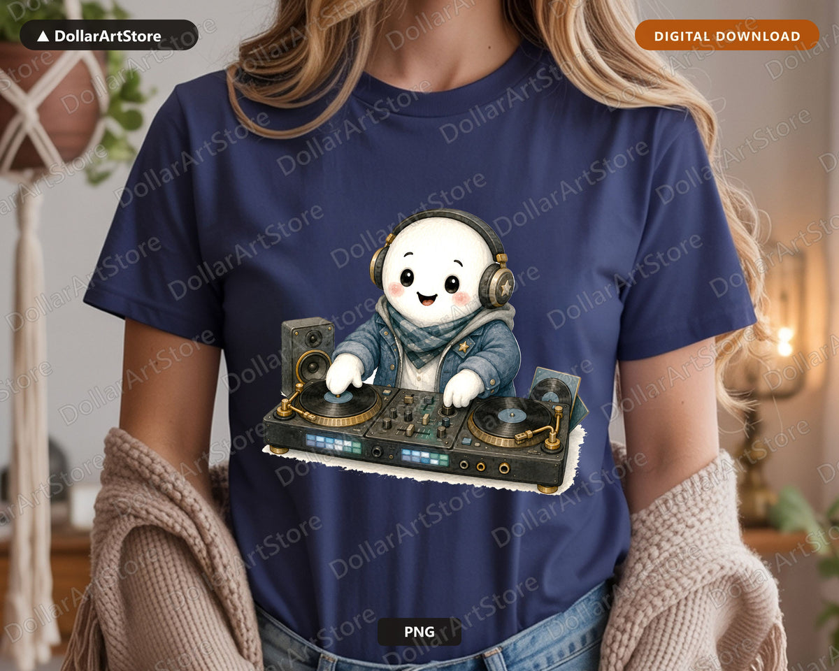DJ Ghost PNG Sublimation Design, Steampunk Turntable Shirt Design Digital Download