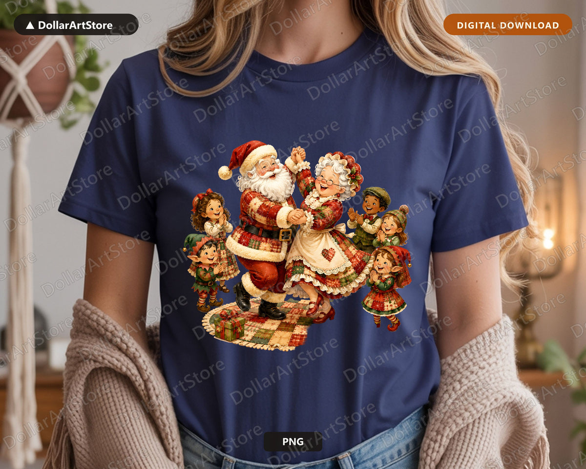 Santa Patchwork PNG, Vintage Christmas Design, Sublimation Download