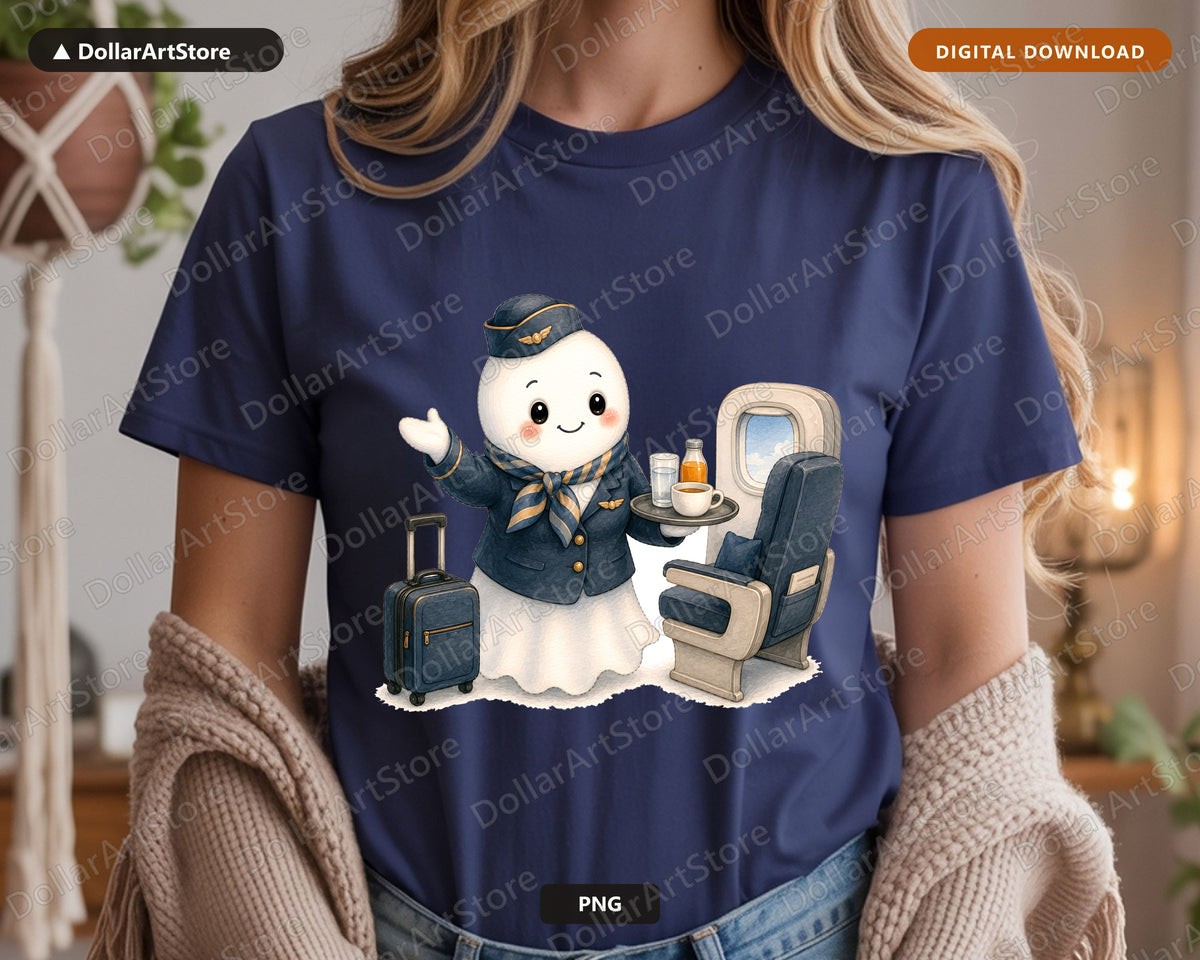 Flight Attendant Ghost PNG, Sublimation Design, Cute Character Digital Download