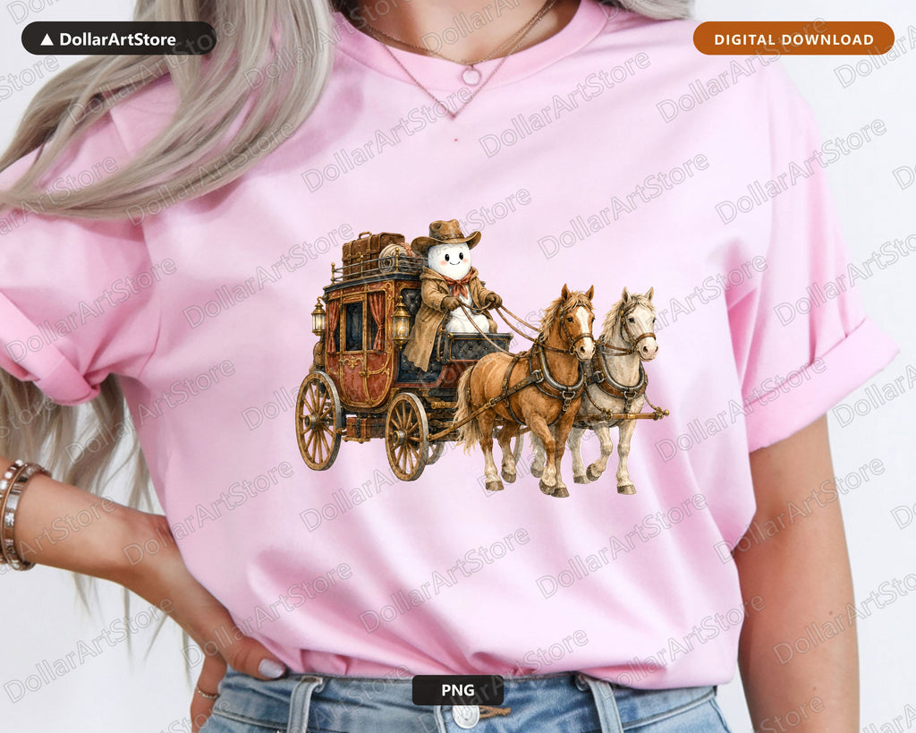 Western Ghost Cowboy PNG, Stagecoach Design, Sublimation Digital Download