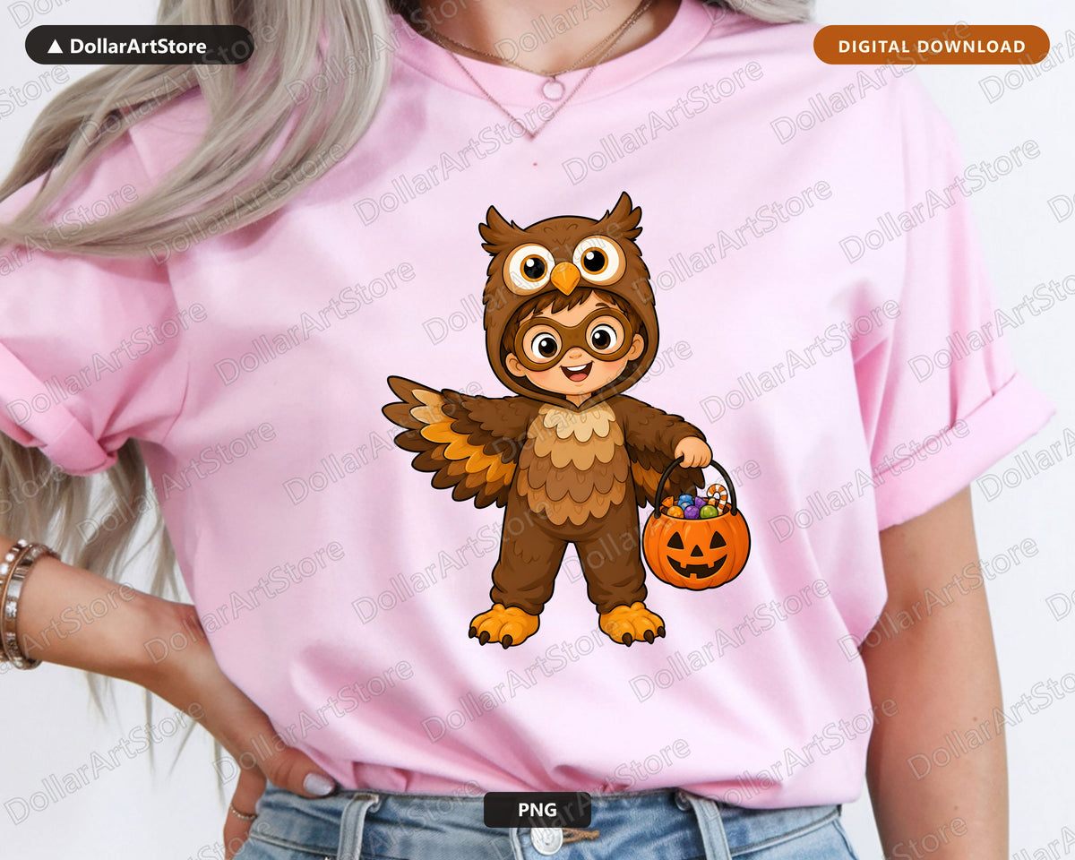 Cute Owl Halloween Costume Kid PNG, Sublimation Design Digital Download