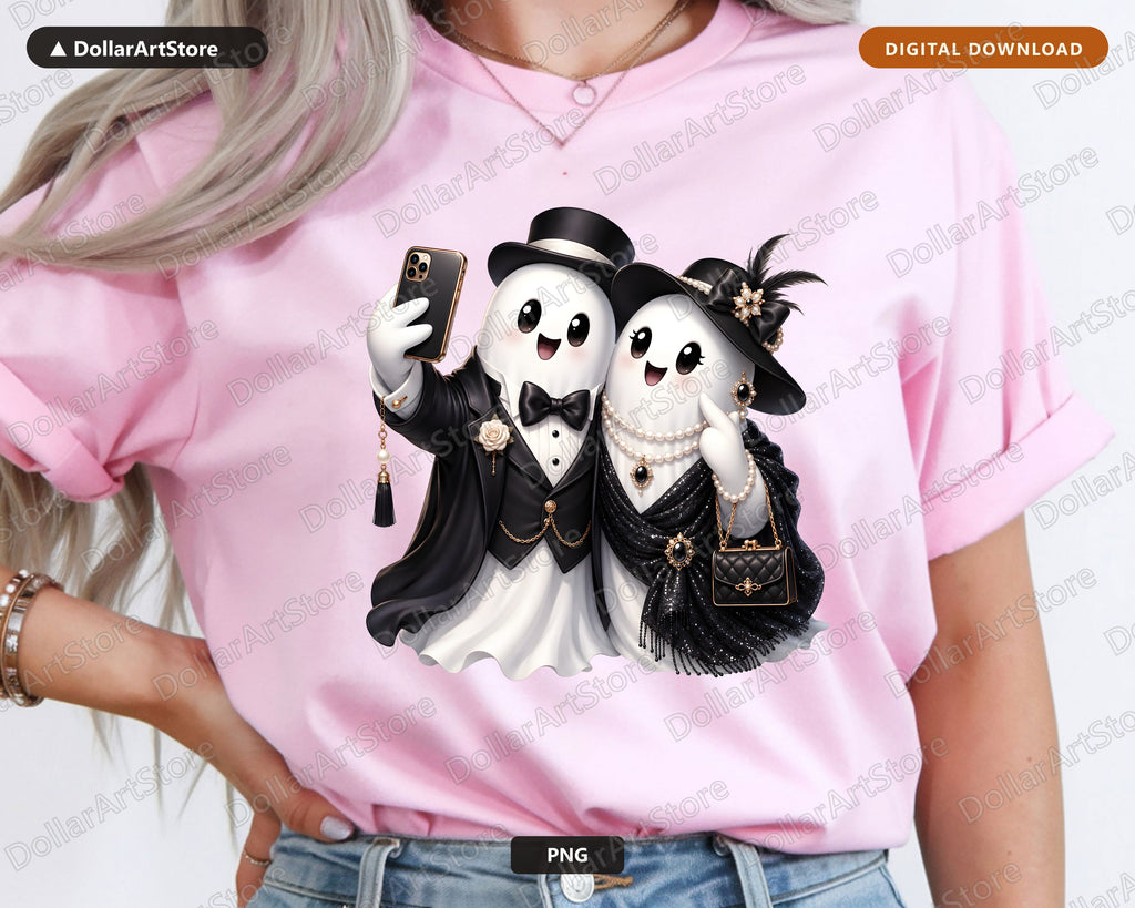 Cute Halloween Ghost PNG, Elegant Fashion Sublimation Design, Shirt & Tumbler Digital Download