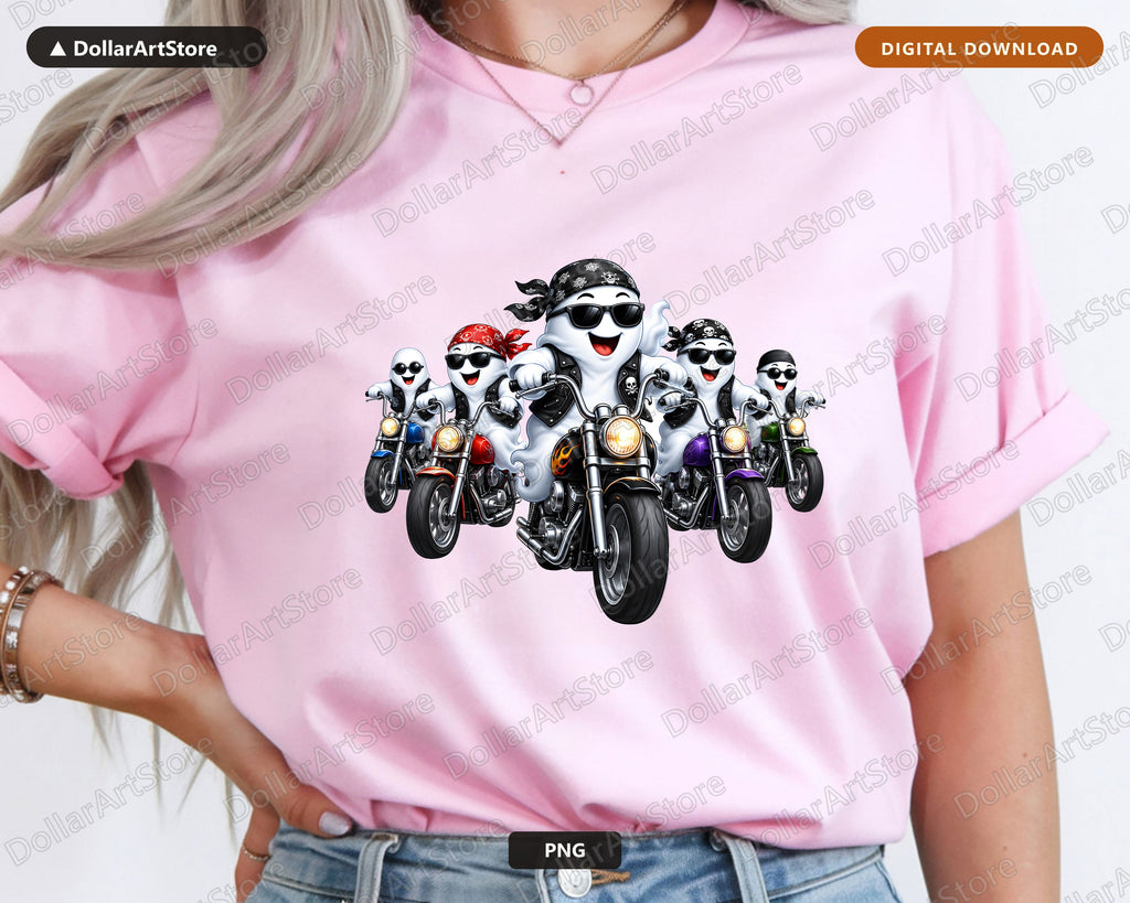 Cute Biker Ghost PNG, Halloween Sublimation Design, Shirt Design Digital Download