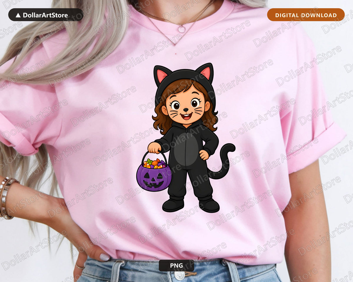 Cute Cat Costume Kid PNG, Halloween Shirt Design Digital Download