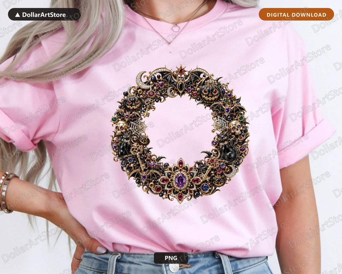 Gothic Halloween PNG, Ornate Wreath Design, Sublimation Shirt Design Digital Download