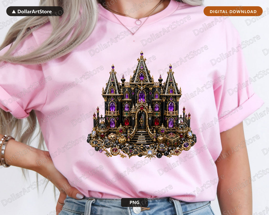 Gothic Halloween Castle PNG, Ornate Dark Fantasy Design, Sublimation Digital Download