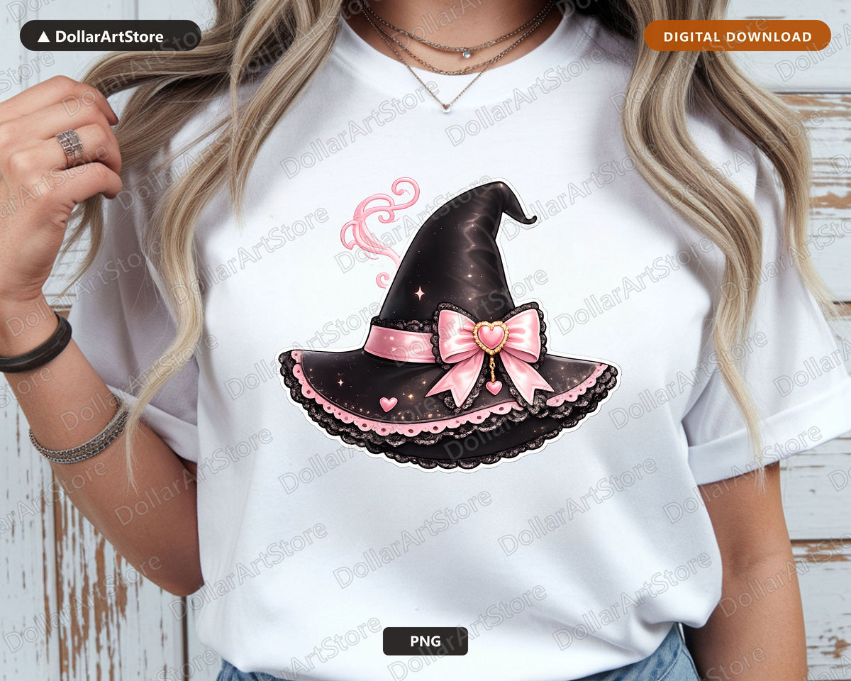 Coquette Halloween Witch Hat PNG, Sublimation Design, Shirt & Tumbler
