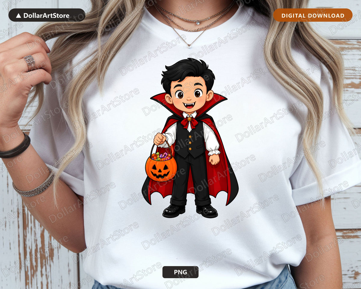 Cute Vampire Kid PNG, Halloween Costume Shirt Design, Sublimation Digital Download