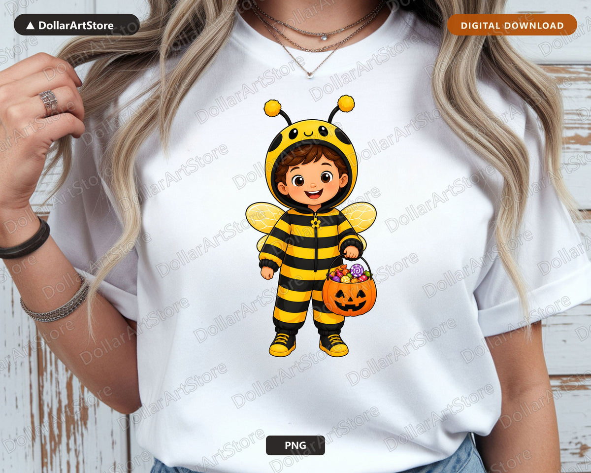 Cute Bee Costume Child PNG, Halloween Sublimation Design, Shirt Design