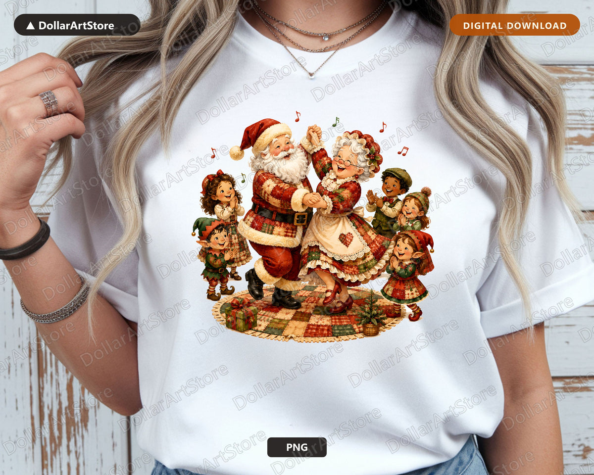 Vintage Christmas PNG, Santa Mrs Claus Elves, Sublimation Design Digital Download