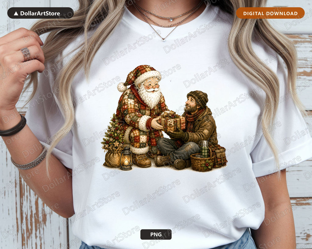 Vintage Santa Patchwork PNG, Christmas Shirt Design, Sublimation Digital Download