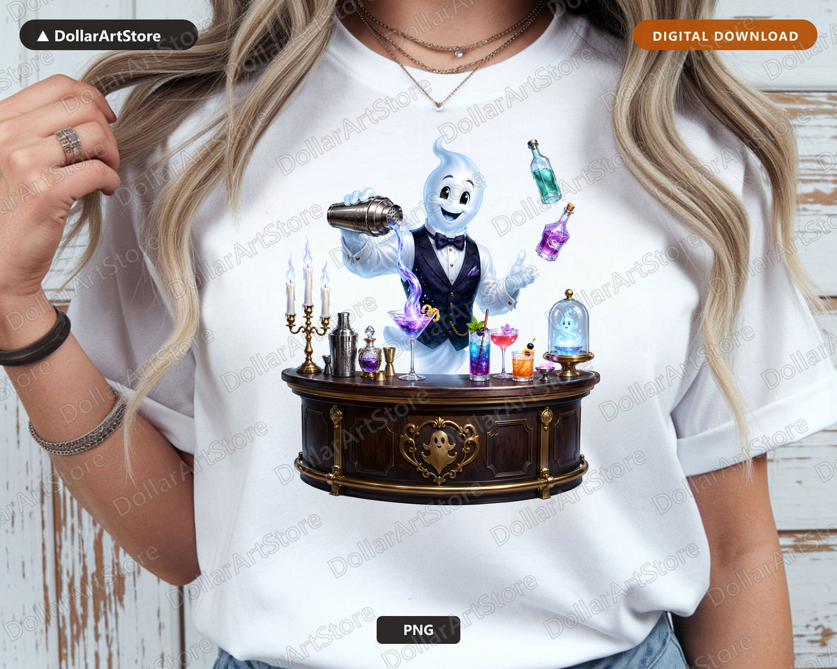 Cute Ghost Bartender PNG, Halloween Sublimation Design, Digital Download