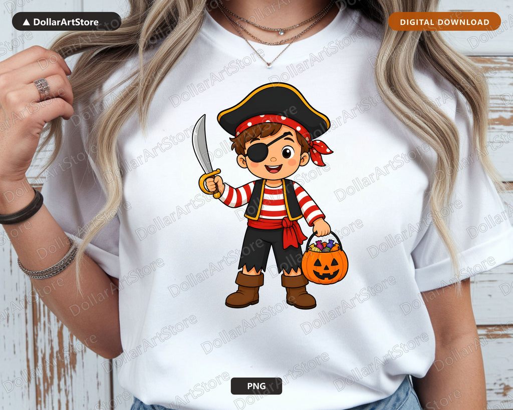Cute Pirate Kid PNG, Halloween Costume Design, Sublimation Shirt Download
