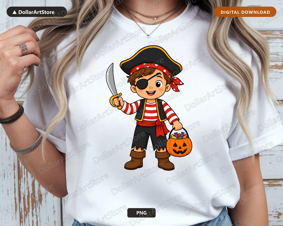 Cute Pirate Kid PNG, Halloween Costume Design, Sublimation Shirt Download