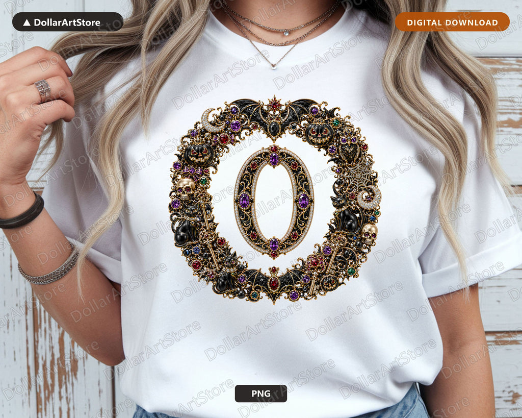 Halloween Monogram O PNG, Gothic Ornate Letter, Sublimation Shirt Design